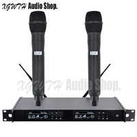 Professional UHF Wireless Microphone System 2 Channel Receiver Dual Karaoke Dynamic Handheld Mic Vocal Video Audio Mics