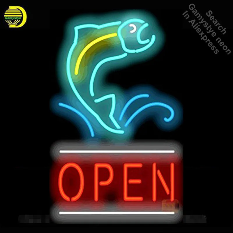 

Neon Sign for Open Fish Advertise Neon Tube Sign Commercial Light handcraft Publicidad Lamps Store Displays Wall neon light sign