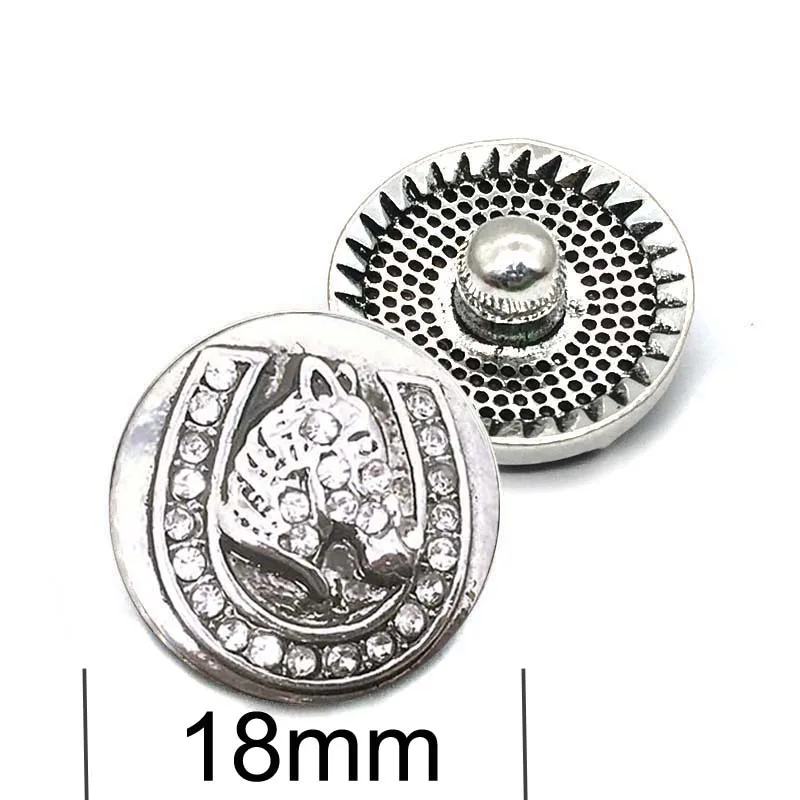 Wholesale metal Rhinestone Snap Buttons w182 horse Diy Jewelry fit 18mm Snap button Necklaces/Bracelets for women