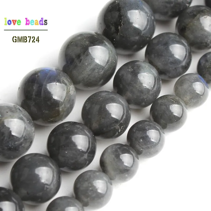 A+ Natural Grey Labradorite Moonstone Stone Round Loose Beads for Jewelry Making 15\'\' Strand DIY Bracelet 6/8/10mm