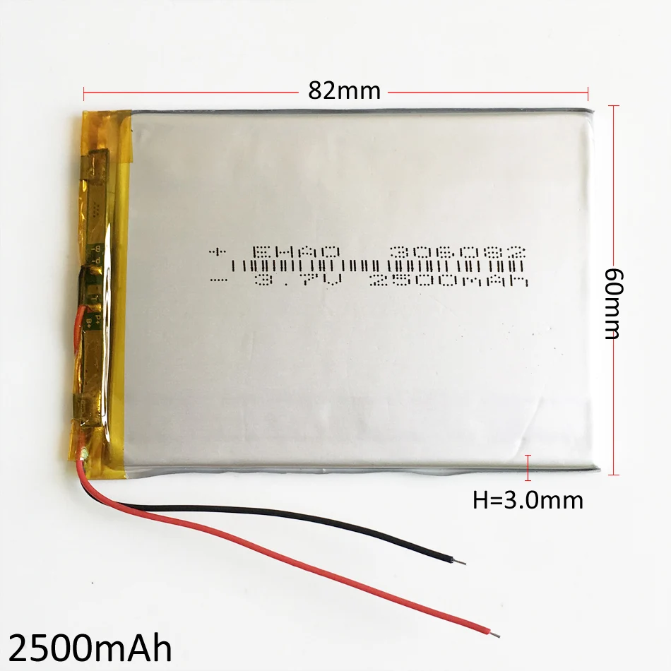 3.7V 2500mAh Polymer Lithium Li-Po Rechargeable Battery 306082 For GPS PSP DVD PAD e-book tablet pc power bank Naptop