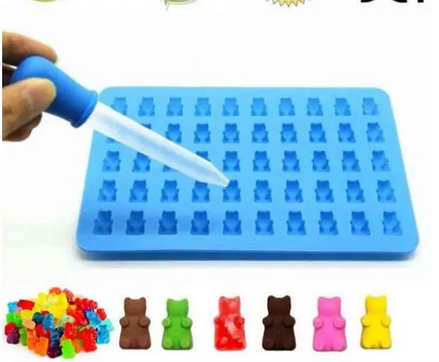 Silicone Gummy Bear Chocolate Mold Candy Maker Ice Tray Jelly Mould 50 Cavity Dessert Tools colorful