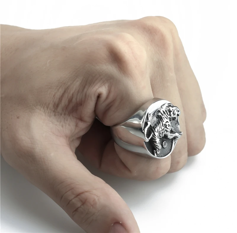 Men\'s Tiger Yin and yang tai chi Chinese Style Stainless Steel Ring Fashion Jewelry US Size 8-13
