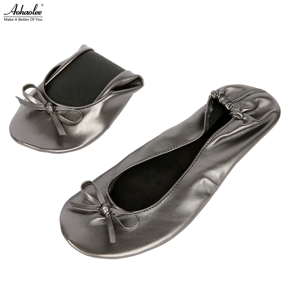 Aohaolee Women Shoes Foldable Ballet Flats Portable Travel Fold Shoes After Party Ballerina Flats Roll-Up Wedding Shopping Shoes