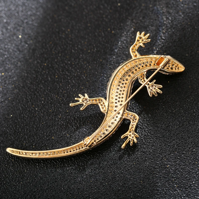 2023 Luxury Zircon Lizard Men's Brooch Salamander Pin Badge Gecko Cute Vintage Animal Jewelry Brooches Pins Mother's Day Gifts