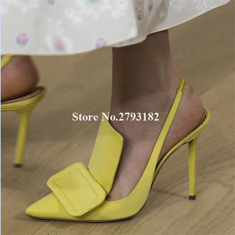 

Newest Women Elegant Suede Leather Buckle Decorated Stiletto Heel Pumps Yellow Purple Suede Slip-on High Heels Dress Shoes