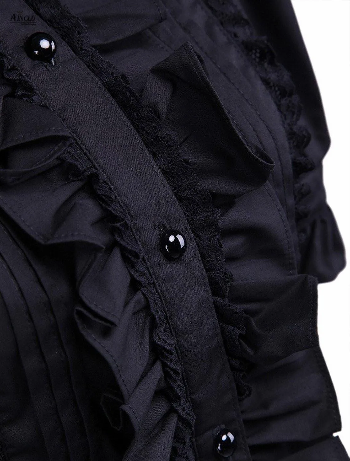 Ainclu Hot Selling Cemavin Womens XS To XXL Cotton Black Ruffle Lolita Blouse for Usually days Party Halloween