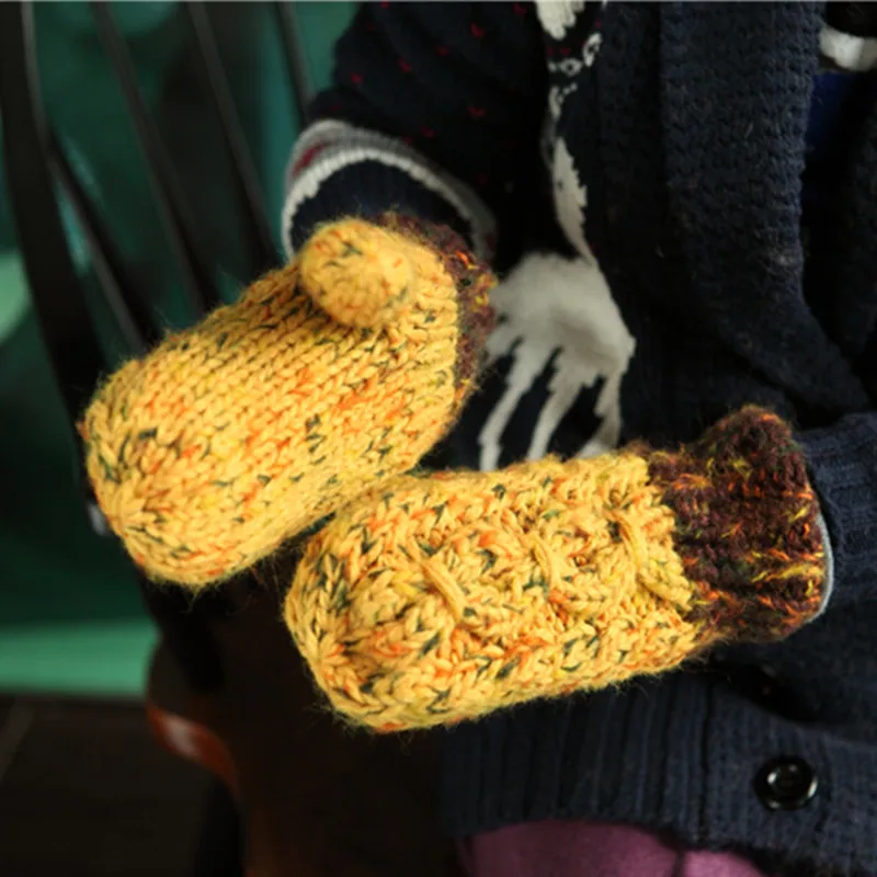 Winter Thick Warm Handmade Knited Girl's Gloves Cable Knit Mittens Gift