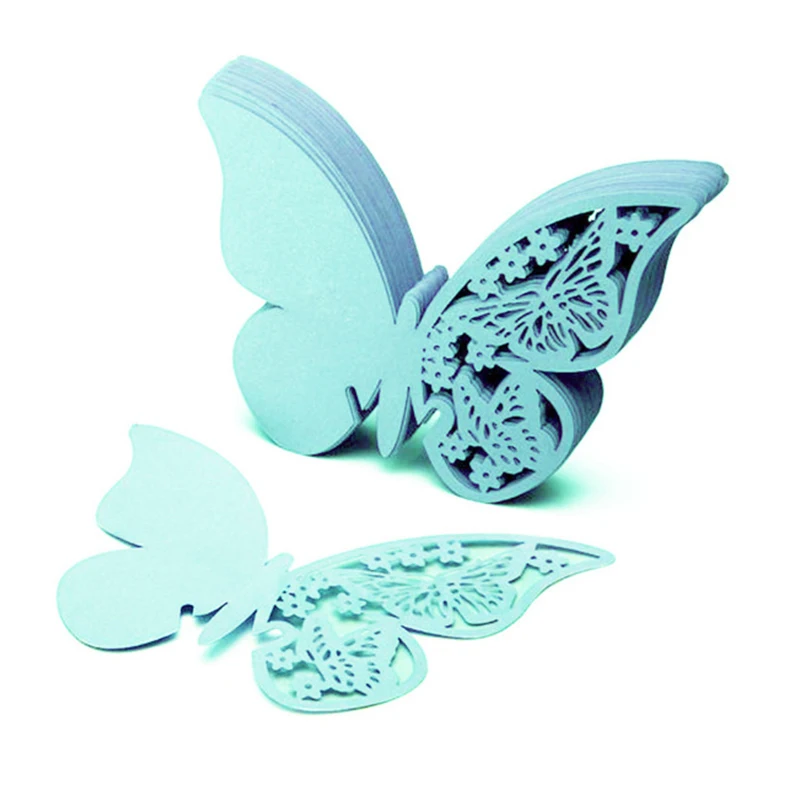 50Pcs/Lot Wine Glass Paper Butterfly Cut-out Place Escort Cards for Wedding Party Home Decorations Pink Purple White Blue