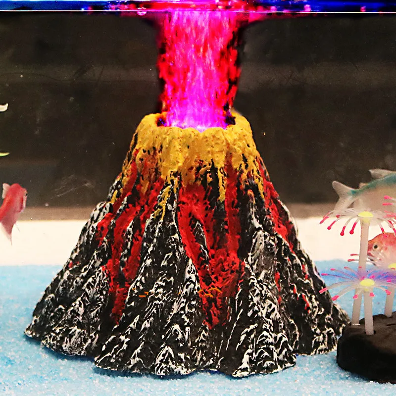 Small / Large Aquarium Volcano Decoration Underwater LED Light Fish Tank Oxygen Air Pump Air Stone Bubbles Ornament