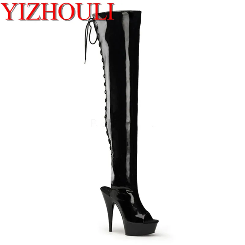 

Fashion 6 inch Thigh High Boots Open Toe Designer Boots 15cm Over The Knee Boots Stiletto Heels sexy Platform High Heel Boots