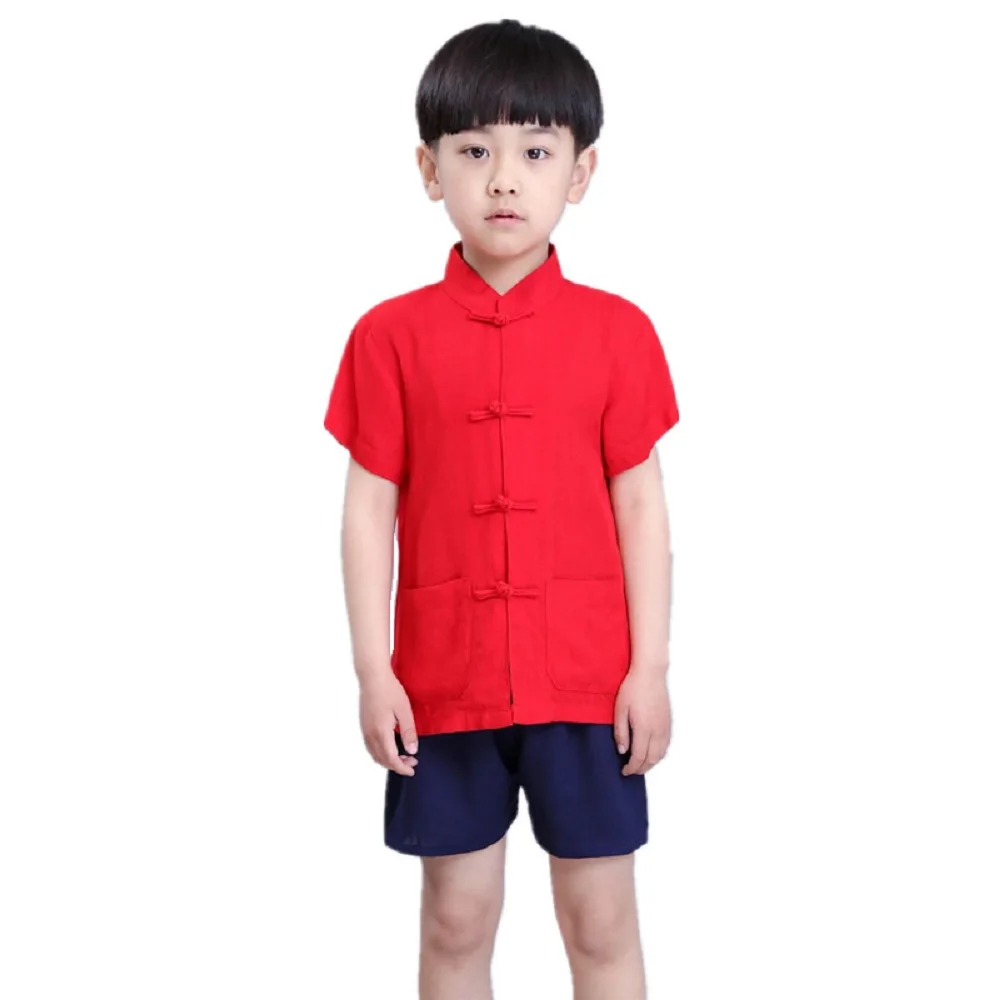 Kungfu Baby Boy Clothes Suits Chinese Traditional Costumes Children Tee Shirt Short Pant Tang Suit Linen Breathable Jersey Tops