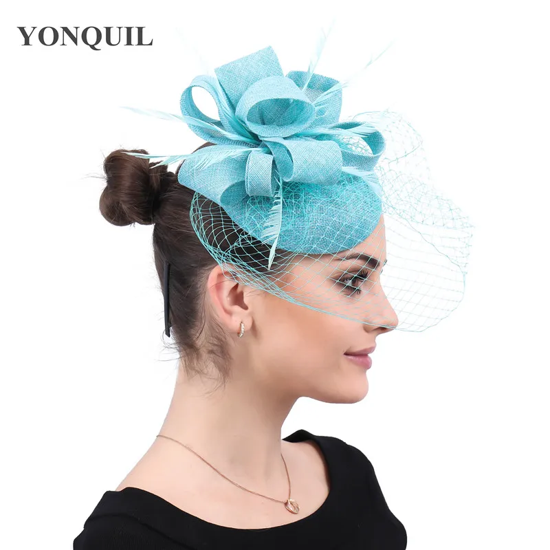 

Gorgeous Bride Mesh Headpiece Wedding Headwear Formal Dress Women Fascinator Hat With Fancy Feather Hair Accessories Fashion Hat