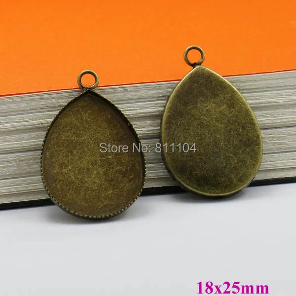 

18x25mm Antique Bronze Plated Copper Metal Blank Bases teardrop Bezel cups w/ a loop Cabochon Settings Pendant Blank Wholesale