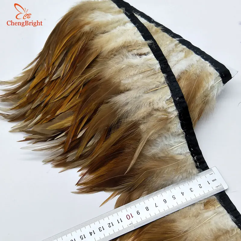 ChengBright  10Yards Chicken Cock Feathers Trim Cloth Sideband Chicken Pheasant Feather Trims Clothing Wedding Feather Ribbon A