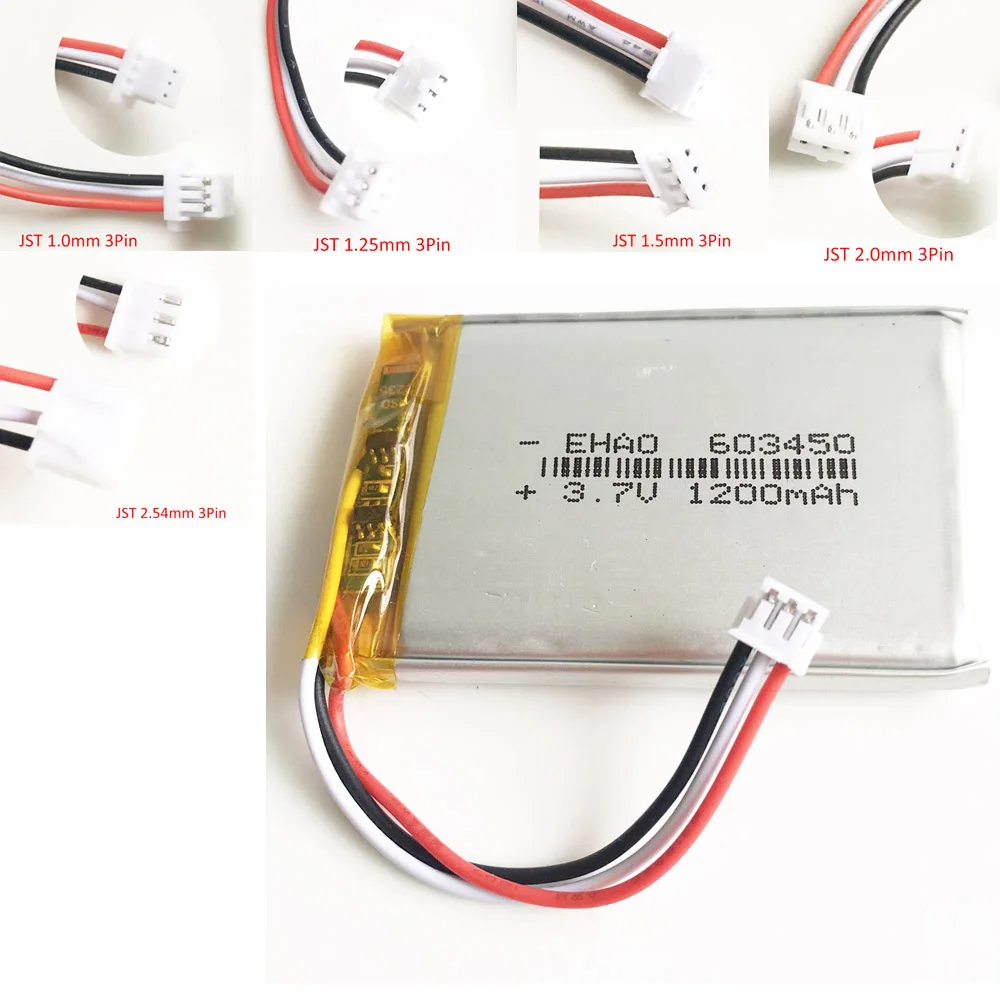 Akumulator LiPo 3,7 V 1200 mAh 603450   Z 3-pinowym złączem JST do myszy bezprzewodowej G900 G903 G400 G403 Głośnik GPS do laptopa