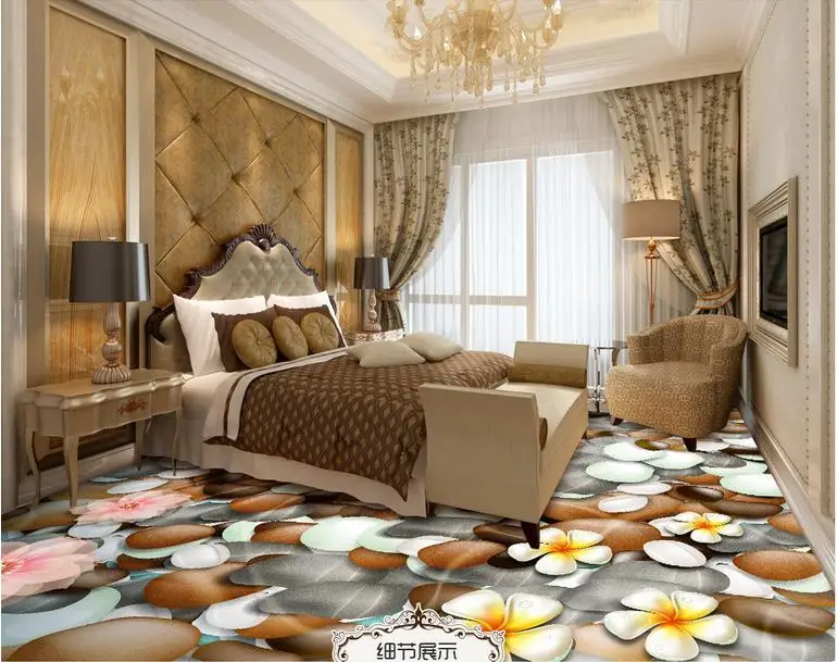 custom 3d floor pvc Pebbles in the water flowers vinyl wallpapers brick wall vinyl flooring adhesives kitchen wallpapers floor