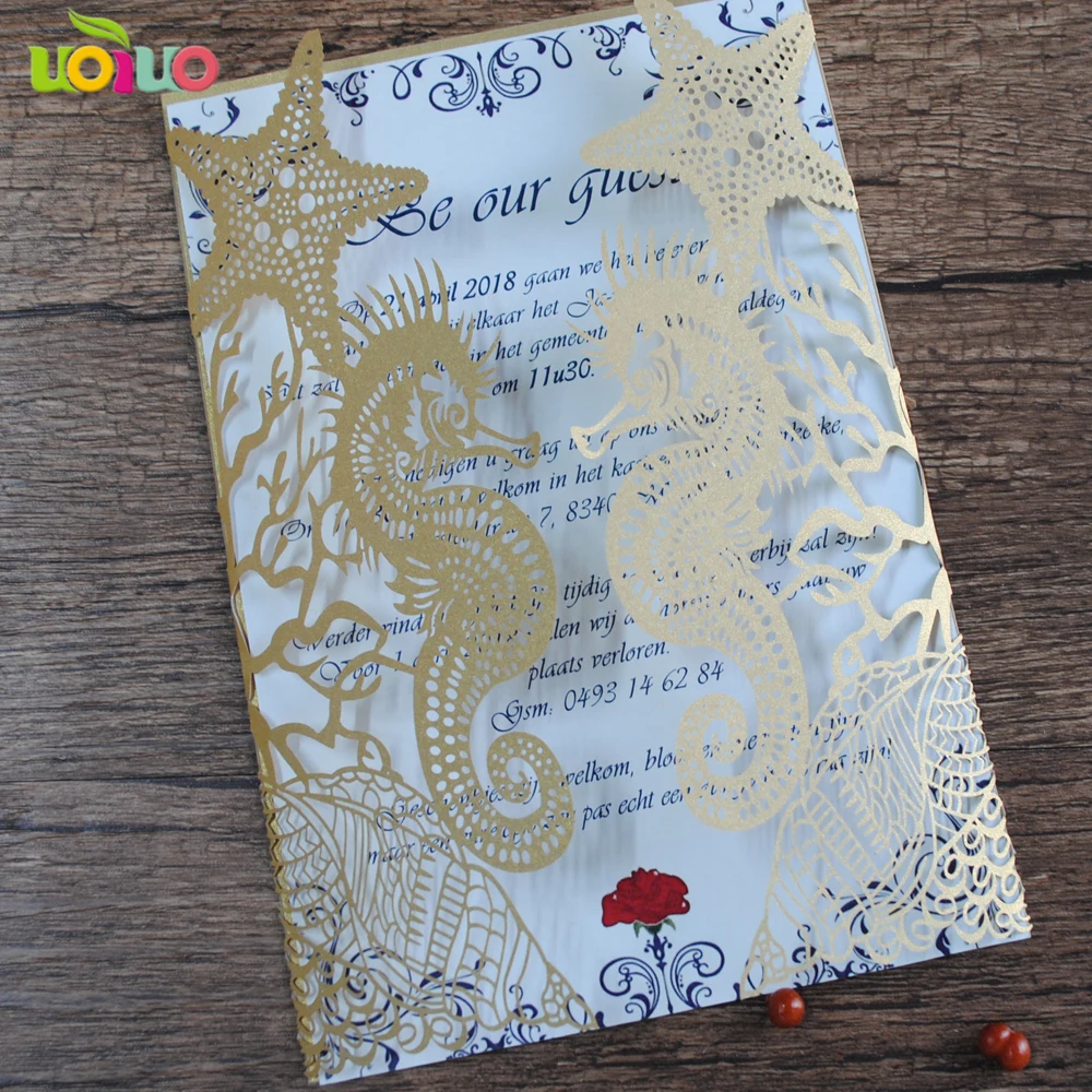 30pcs Free Shipping Seashell Design Wedding Invitation Cards Laser Cut Samples
