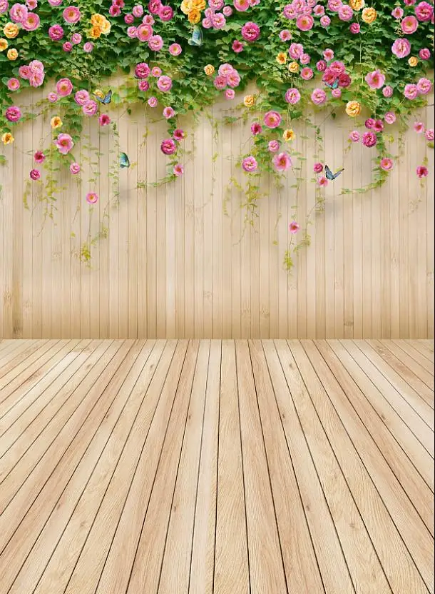 

VinylBDS Wood Photography Backdrop Flower Wood Photography Backdrops Easter Basket Children Background Photography Valentines