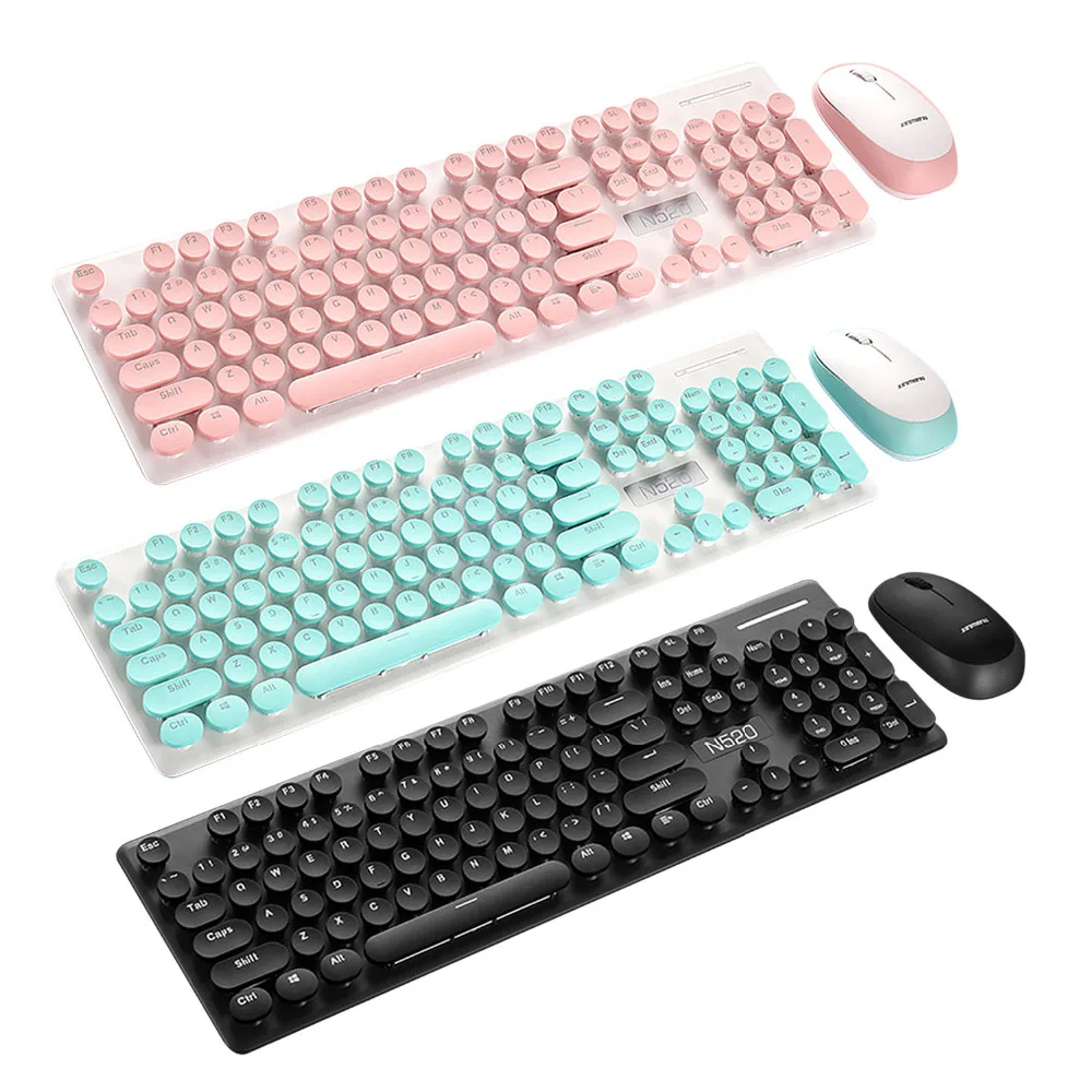 Vococal Retro Typewriter Style Wireless 104 Keys Keyboard Keypad Key Board with Cute Mouse for PC Desktop Laptop Home Office