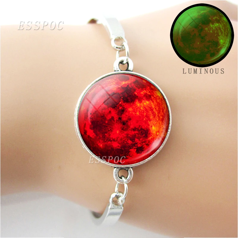 Luminous Full Moon Bracelet Glow In The Dark Full Moon Glass Cabochon Charm Bracelet Handmade Jewelry for Women