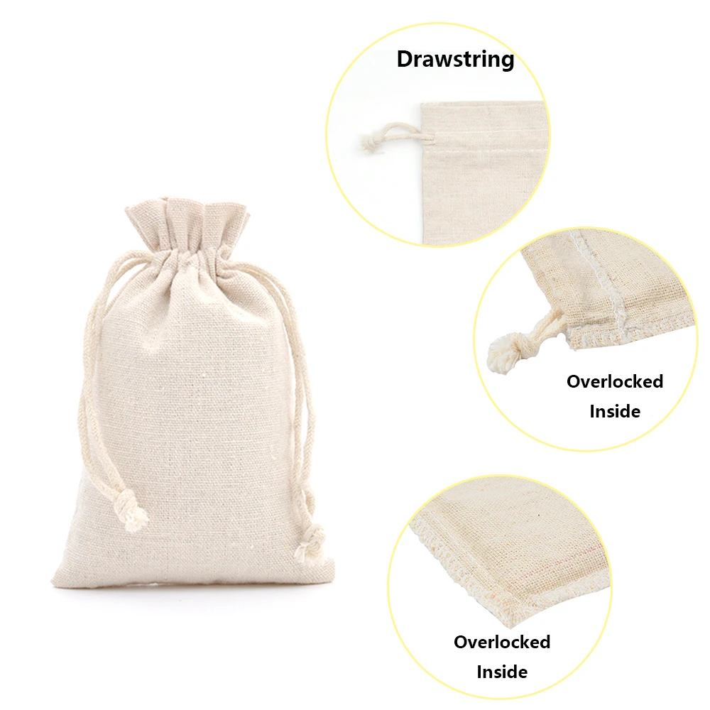 50pcs 17*23cm Muslin Cotton Drawstring Pouch Festival Party Favors Holder Sack Chocolates Jewelry Packaging Gift Bag Wholesale