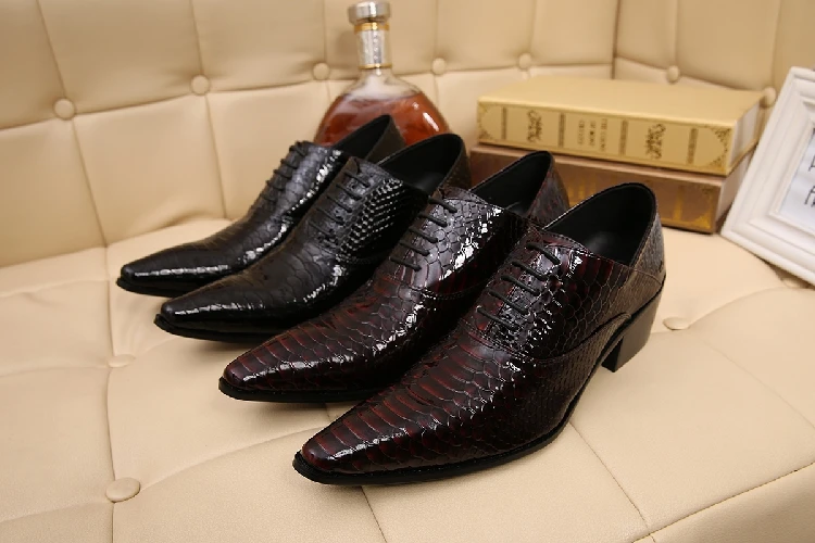 Sapato social masculino leather shoes men python skin pointed toe mens shoes high heels oxford dress wedding formal loafers