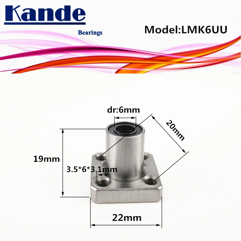 Kande Bearings LMK6 UU 4pcs LMK6UU Square Flange Linear Bearing dr:6mm LMK6