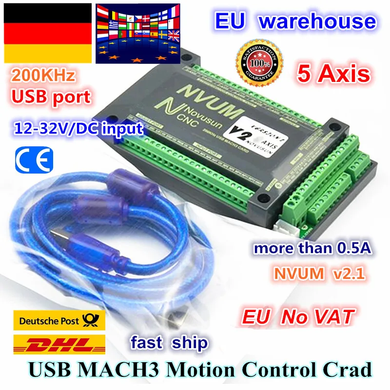 DE free VAT 5 Axis 200KHZ MACH3 USB Motion Control Card NVUM CNC Controller G code for CNC Mill Router Stepper Motor Servo motor