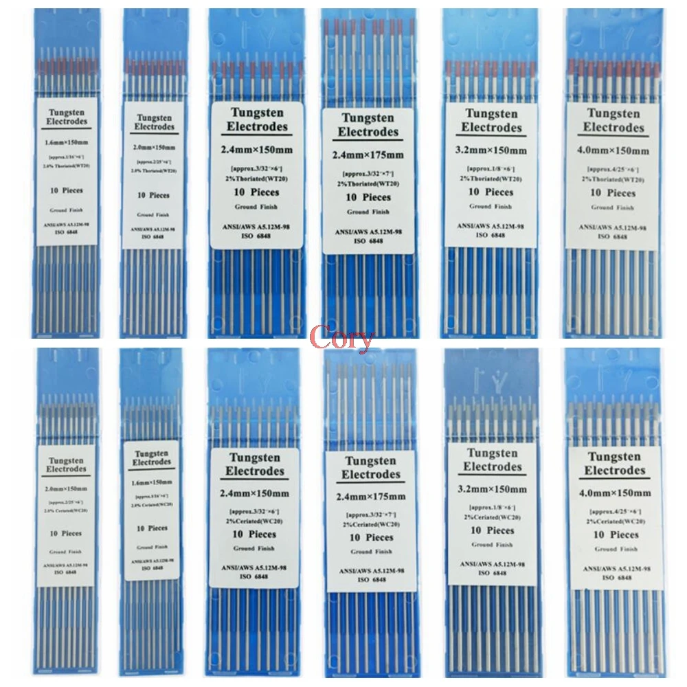 Electrodo de tungsteno de soldadura por arco de argón, aguja/varilla, 10 piezas, 1,0/1,6/2,0/2,4/3,0/3,2mm, WT20, WC20, WL20, WL15, WZ8, WP, WY20