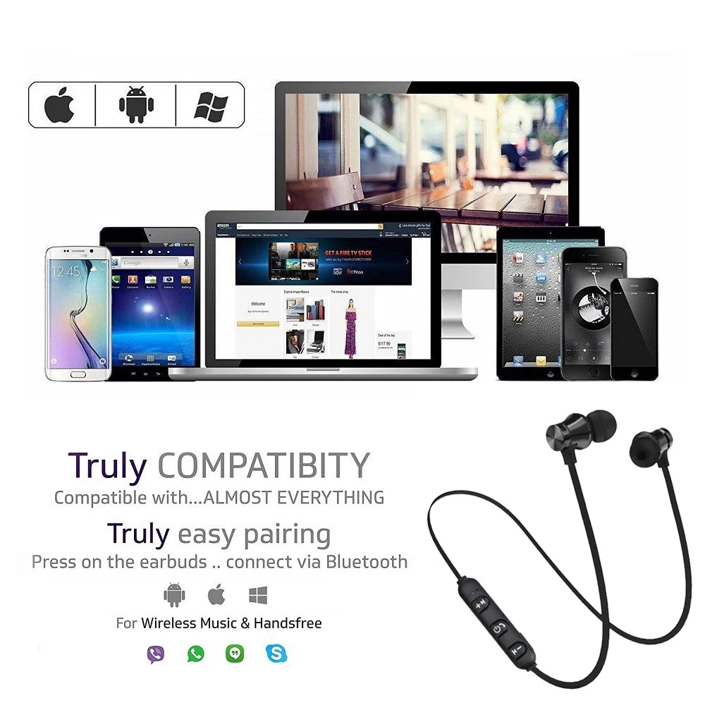 Từ Tính Không Dây Bluetooth Stereo Thể Thao Chống Thấm Nước Tai Nghe Nhét Tai Không Dây-Tai Tai Nghe Có Mic Cho IPhone 7 Samsung