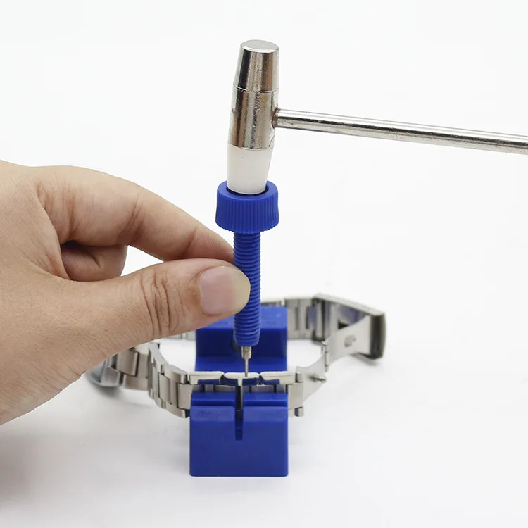 Kit d'outils de réparation durables, 11 pièces, Kit de dissolvant de maillons, marteau, support de bracelet de montre, broches supplémentaires, accessoires de montre pratiques