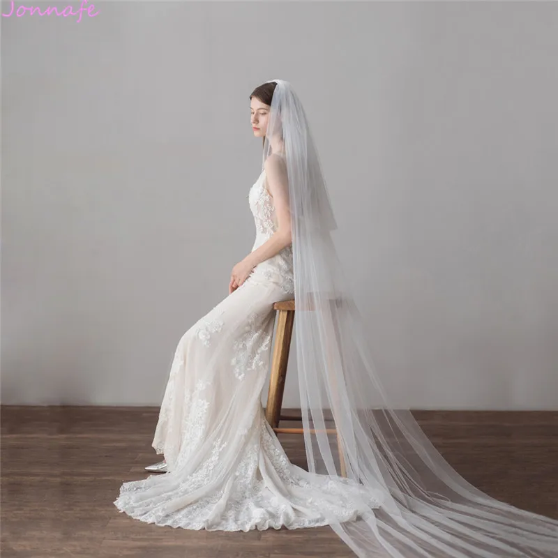 Jonnafe 3เมตรแต่งงาน Wedding Veils Long Ivory Tulle ผ้าคลุมหน้าเจ้าสาวด้วยหวีอุปกรณ์จัดงานแต่งงาน