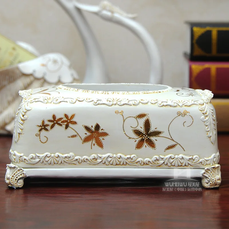 White House US House stylish and elegant flower grade resin tissue box resin crafts ornaments home accessories