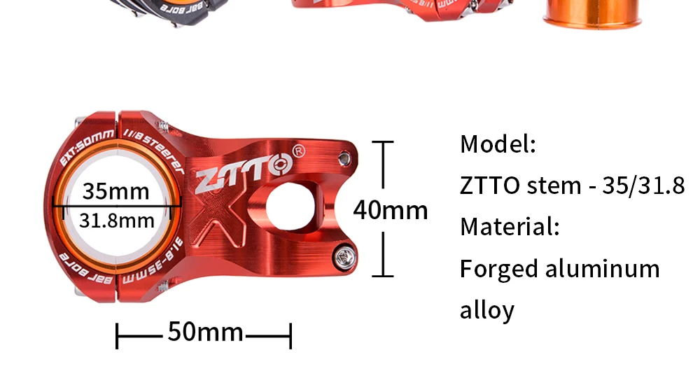 ZTTO MTB 50 mm Vorbau CNC 35 mm 31,8 mm Lenker Fahrrad Ultraleicht 0 Grad Aufstieg Langlebig DH AM Enduro 28,6 mm Gabelschaft Mountainbike – Detail 9