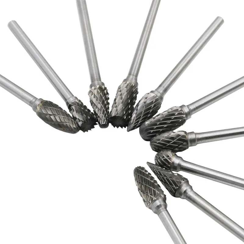 10pcs/set 3*6MM Double text  Head Tungsten Carbide Rotary Tool Point Burr Die Grinder Abrasive Tools Drill Milling Carving Bit