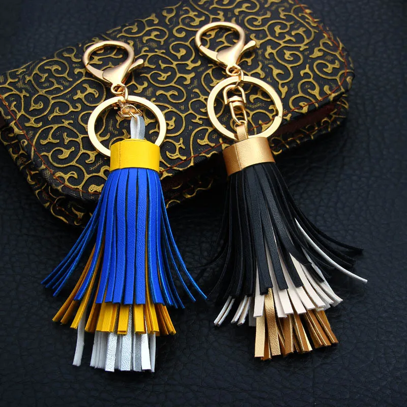 Bag Keychain Multilayer Leather Tassel Metal Keyring Black Blue Fringe Charms Women Fashion Jewelry Gift Sleutelhanger Chaveiros