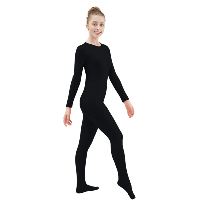 Ensnovo Frauen Nylon Spandex Langarm Unitard Zentai Bodysuit Cosplay Anzug Schwarz Dancewear Kostüm Volle Körper Strumpfhosen