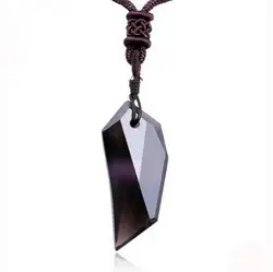 Natural Ice Obsidian Wolf Tooth Pendant Necklace For Women And Men Sweater Necklace With Rope Crystal Fashion Jewelry