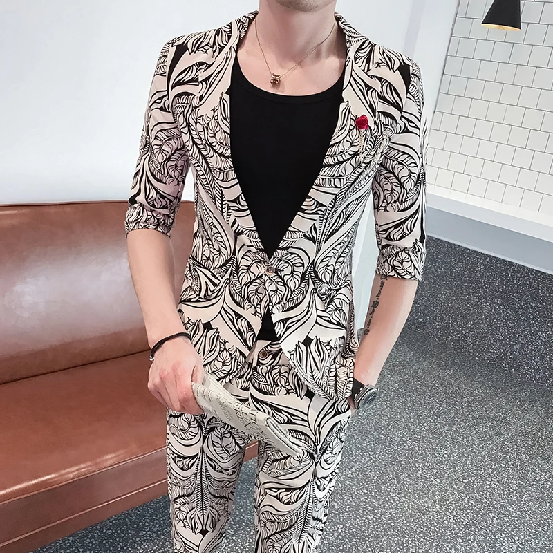 

Mens 2 Piece Suits Floral Printed Mens Slim Fit Suit Men Suits 2022 Prom Fashion Night Club Outfits Designer Traje Hombre Verano