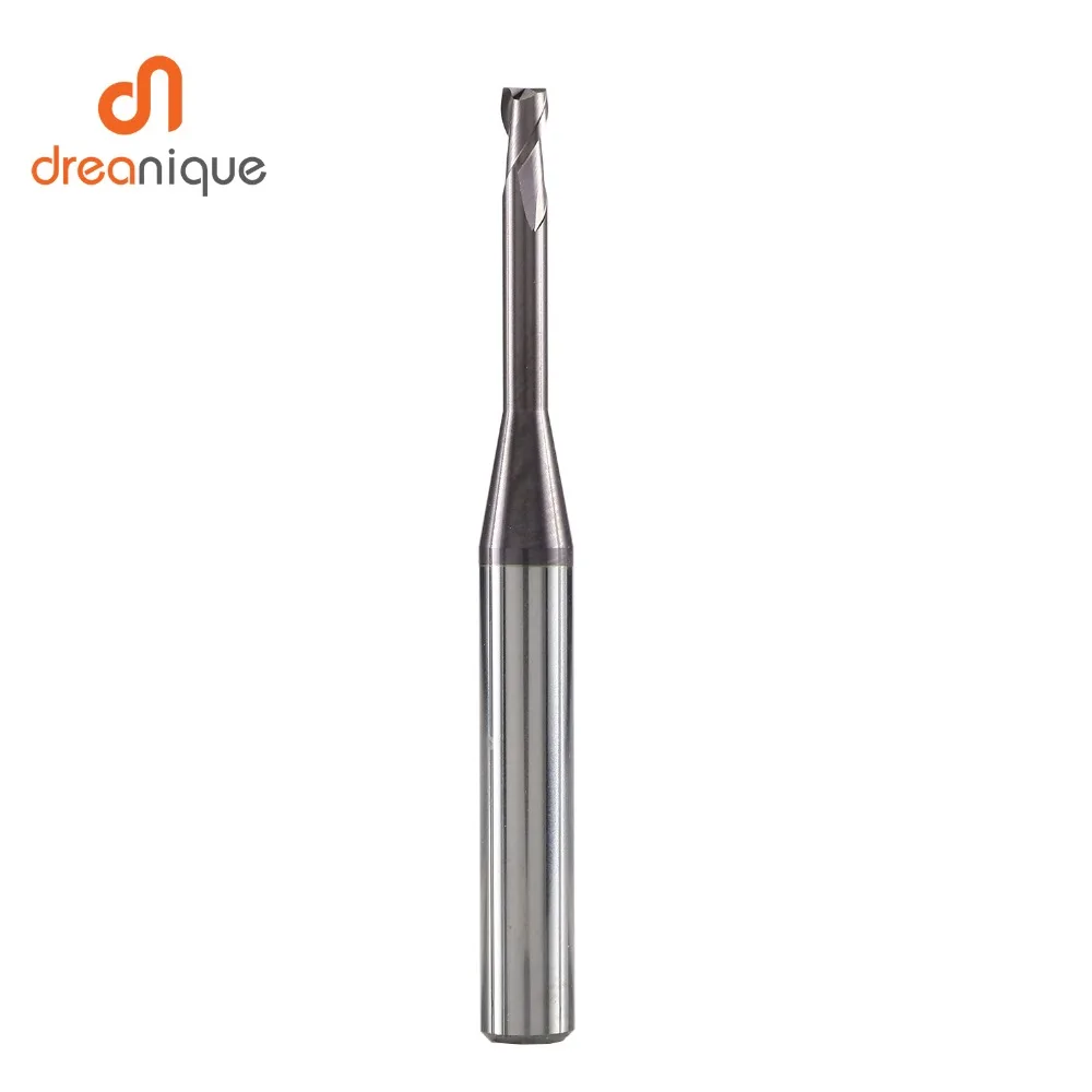 Dreanique carbide end mill 2 flute end mill d0.5-d2.0 for milling deep slot mold making long neck end mills cnc milling cutter