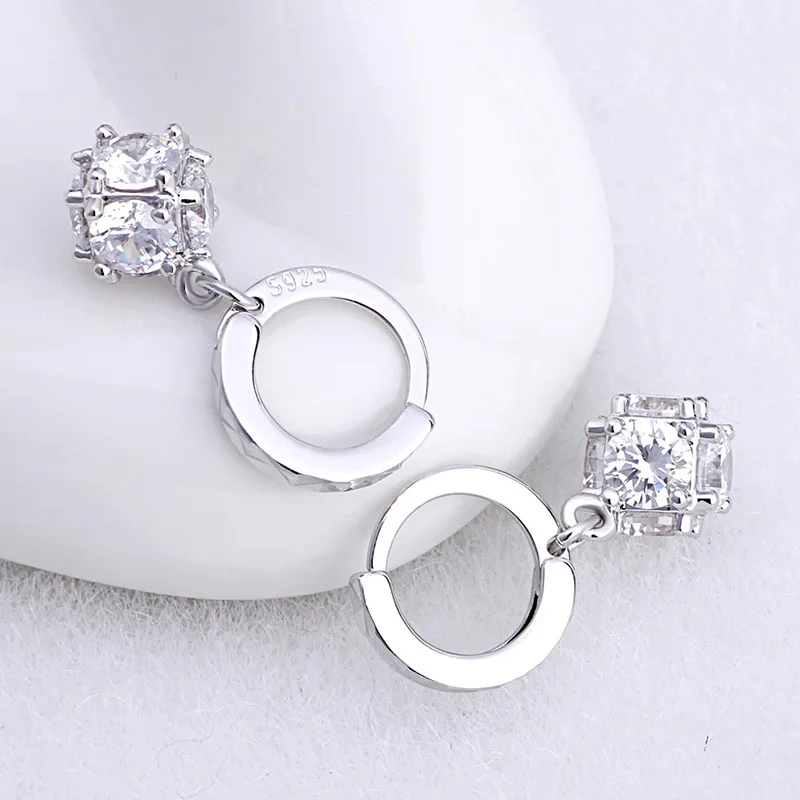 925 Silver Needle Fashion Shiny Square Crystal Ladies Stud Earrings Jewelry Anti Allergy Wholesale Female Gift