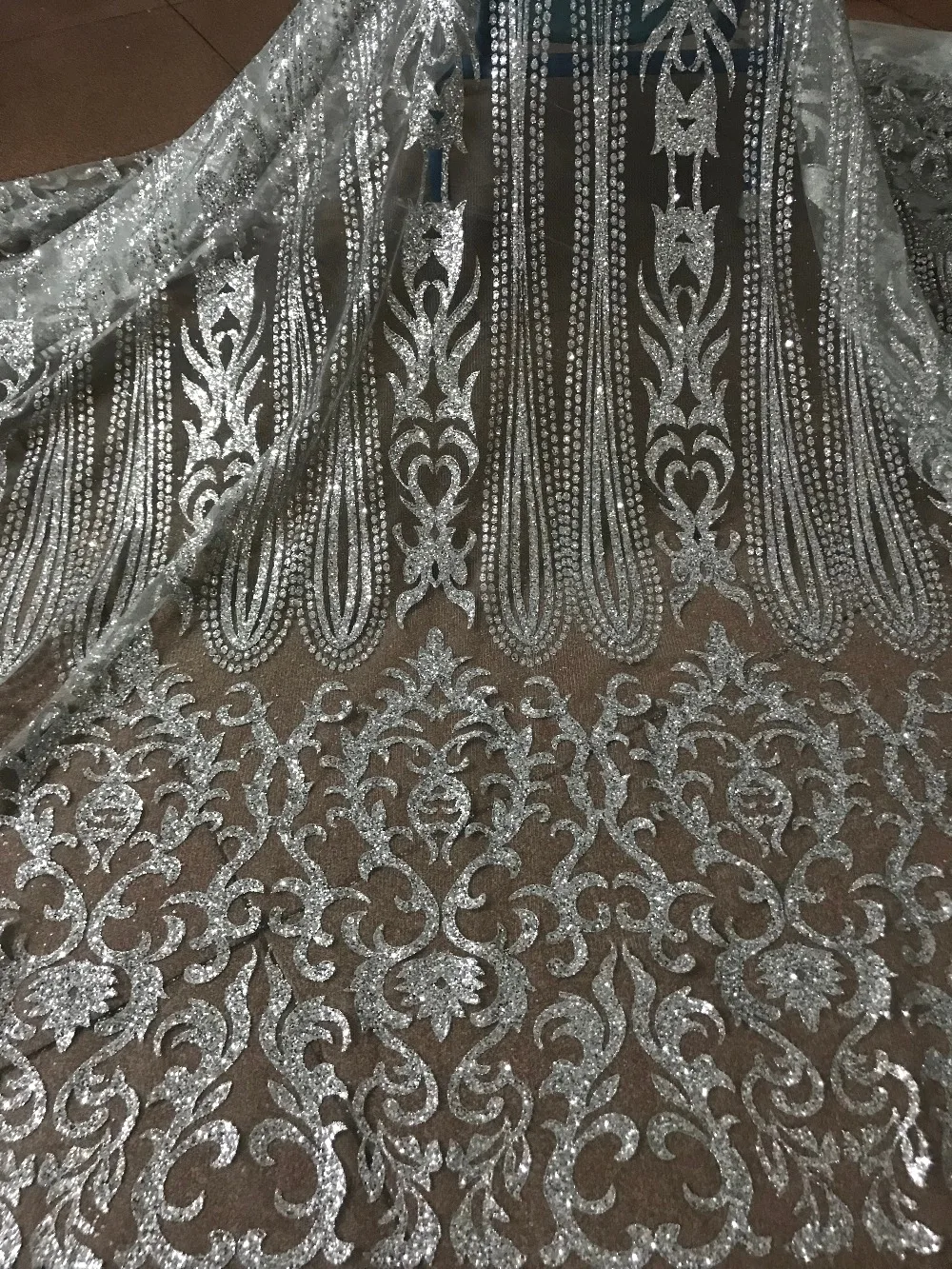 

silver Glued glitter Tulle Lace Fabric Embroidered Tulle Fabric ZH-52826 With glitter