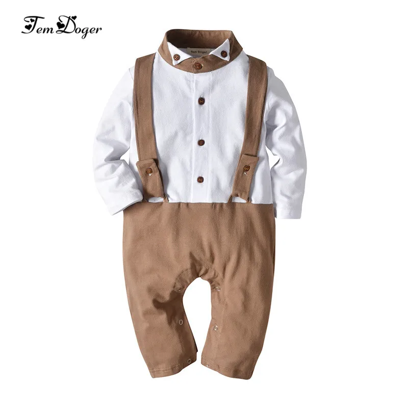 

Tem Doger Baby Rompers 2018 New Newborn Baby Toddler Jumpsuits Roupas Gentleman Baby Rompers Long Sleeve Bebes Infant Costume