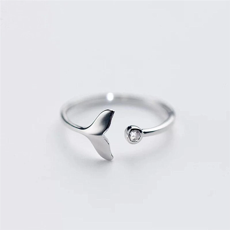 Sole Memory Mermaid Fish Tail Whale Cute Sweet Literary Silver Color Resizable Opening Ring For Women Luxury Jewelry SRI317