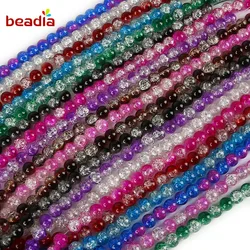 Natural Round White Snow Cracked Crystal Glass Stone Beads 15
