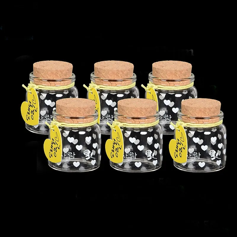 6Pcs/Pack Tiny Decorative Bottle Clear Cork Glass Wishing Bottle With Heart-shape Gift Tags Vials For Party Wedding Holiday Deco