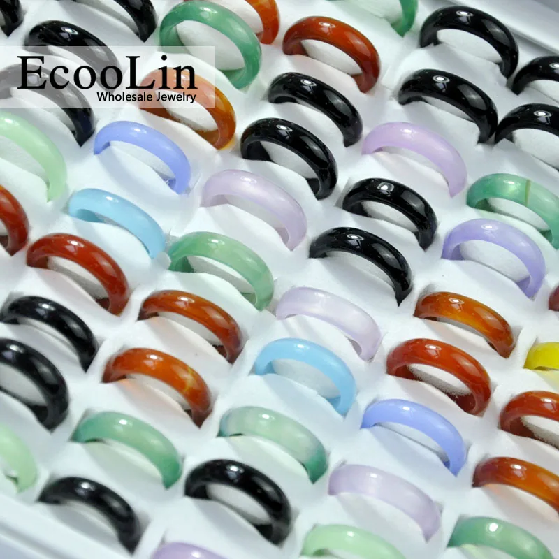 10Pcs Multicolor Natural Carnelian Agatee Rings For Women Girls Vintage Jewelry Lots Bulk Packs Mixed Colors LR4020