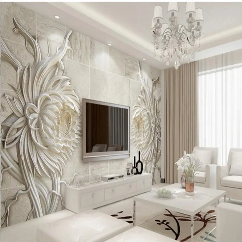 

wellyu Custom large mural relief sandstone texture stone carving sunflower 3d 3d TV background wall fabric wallpaper