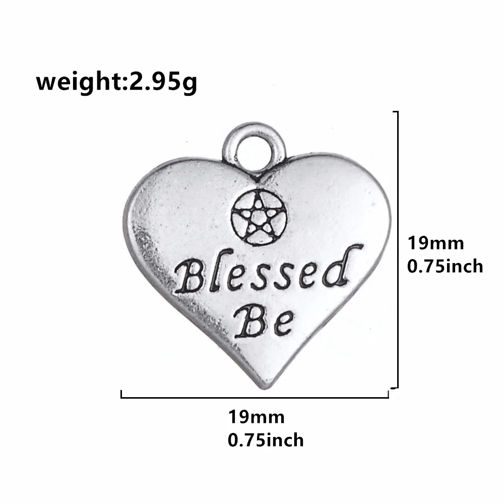 MyShape 20pcs Heart Charm Double side Letter Blessed Be Wicca Pentacle Pentagram Pendant for Necklace Jewelry Making Accessories